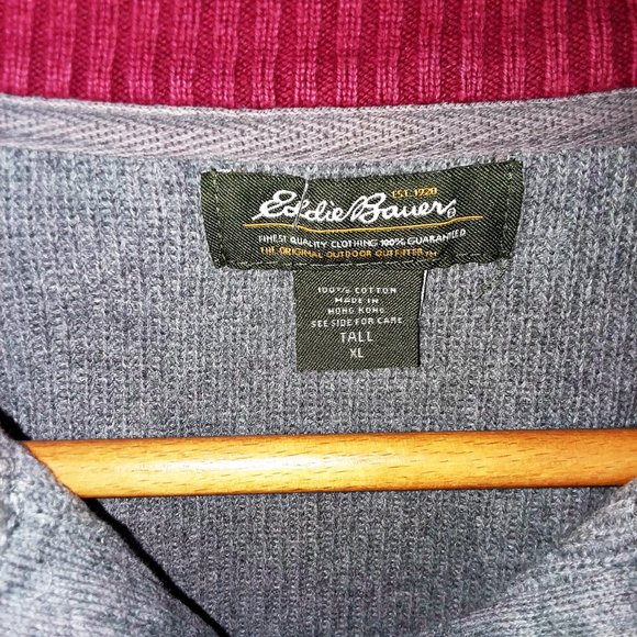 Eddie Bauer Pullover 1/4 Zip Gray w/ stripe XLT - Picture 3 of 7